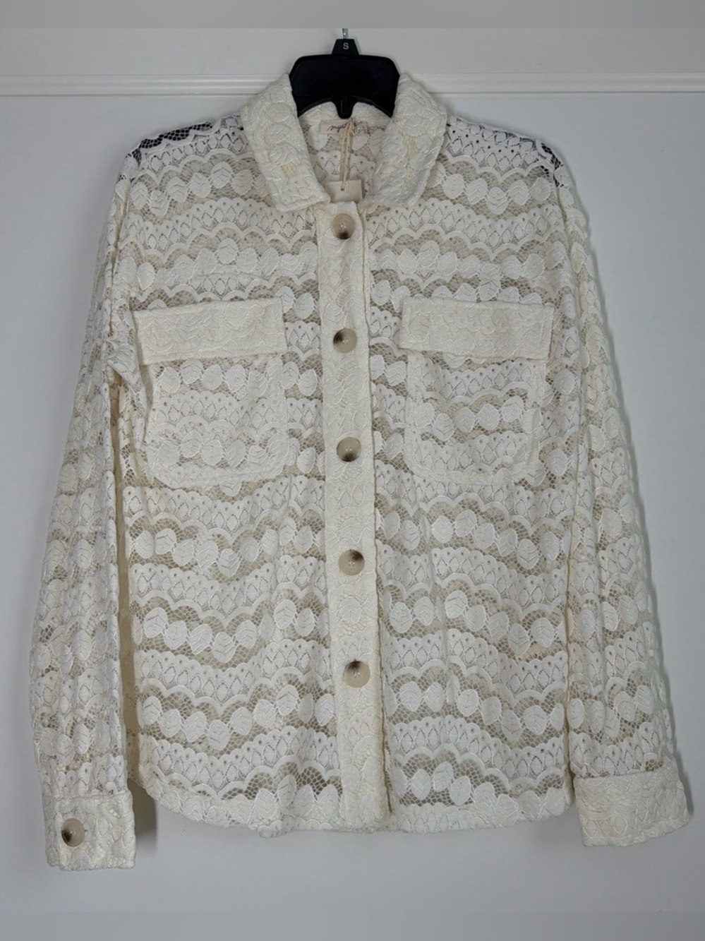 Mystree Lace Jacket Top Ivory Scalloped Button Down Sizes S NWT